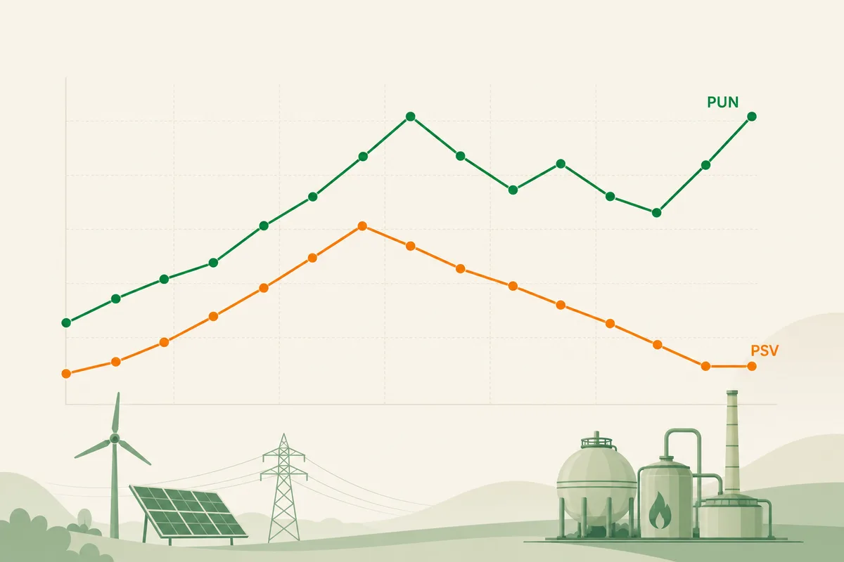 Andamento dei prezzi PUN ed energia e PSV gas: grafici dei mercati all'ingrosso per capire l'evoluzione delle tariffe