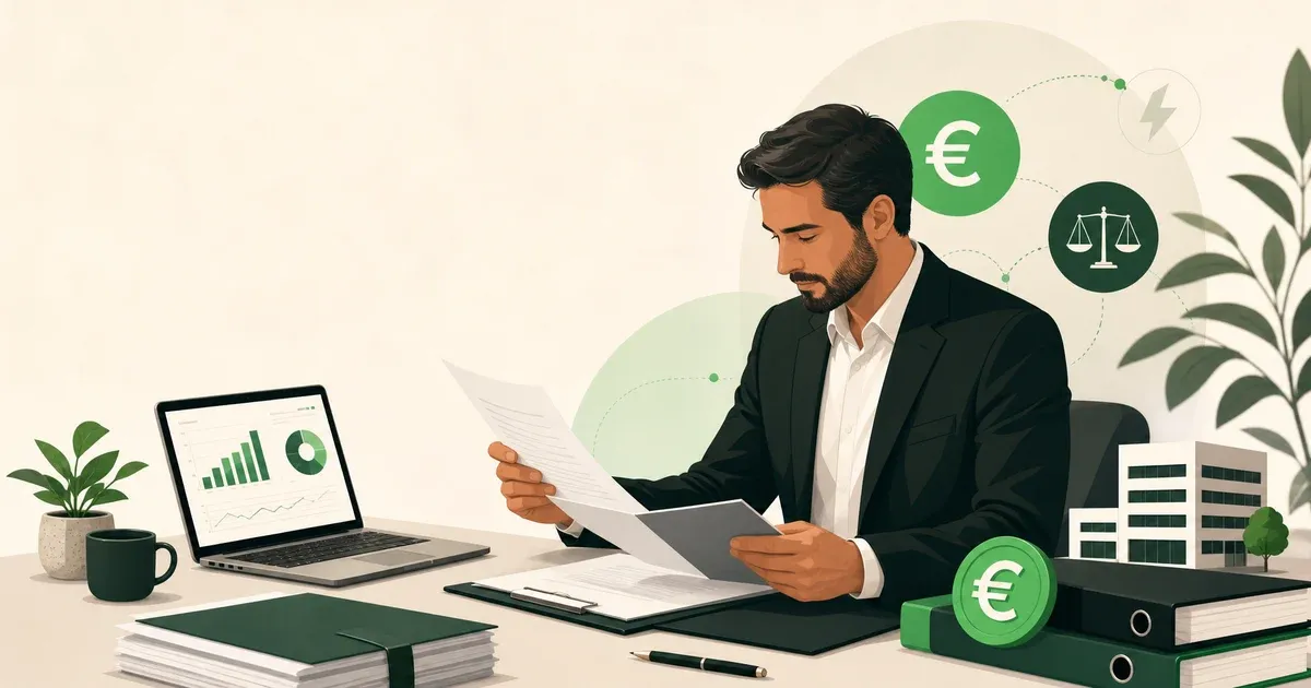 Professionista che analizza contratti e bollette di luce e gas aziendali con laptop e grafici, a illustrare la gestione dei contenziosi energetici per imprese e PMI